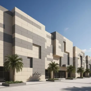 SKELO Sintered Stone Outdoor Facade System Saudi Arabia Shopping Center, durable exterior cladding.